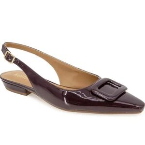 Kensie Poppi Burgundy Patent Slingback Pointed Toe Buckle Flats Shoes 8M
